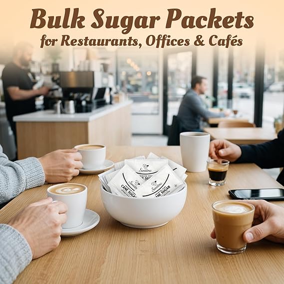 Sweetmo Sugar Packets 1000 Count – Pure Cane White Granulated Sugar Packets, Individual Wrapped, Bulk Packets for Coffee, Restaurants, Office, Cafés & Food Service