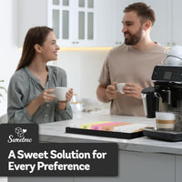 Sweetmo Sugar Packets for Coffee with Serving Tray + Stirrers – 500 Ct Kosher Variety Pack Sweeteners with Cane Sugar, Turbinado, Sucralose, Saccharin – Individually Wrapped for Coffee Station, Office, Airbnb
