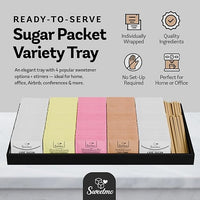 Sweetmo Sugar Packets for Coffee with Serving Tray + Stirrers – 500 Ct Kosher Variety Pack Sweeteners with Cane Sugar, Turbinado, Sucralose, Saccharin – Individually Wrapped for Coffee Station, Office, Airbnb