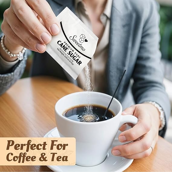 Sweetmo Sugar Packets 1000 Count – Pure Cane White Granulated Sugar Packets, Individual Wrapped, Bulk Packets for Coffee, Restaurants, Office, Cafés & Food Service
