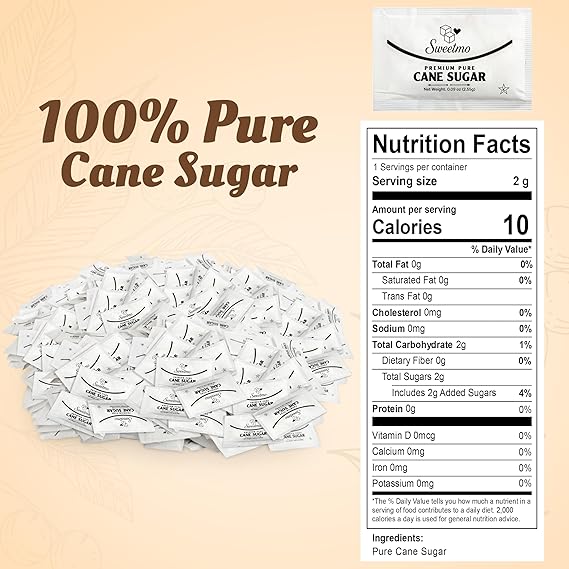 Sweetmo Sugar Packets 1000 Count – Pure Cane White Granulated Sugar Packets, Individual Wrapped, Bulk Packets for Coffee, Restaurants, Office, Cafés & Food Service