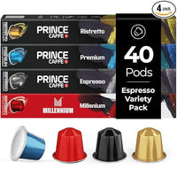 Prince Caffe Espresso Pods – 4 Flavor Variety Pack – Intensity 7-10 Medium to Dark Roast Coffee Capsules – Compatible with Nespresso, Pods for Original Line Machines – 4 x 10 Pack (40 Count)