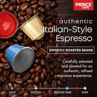 Prince Caffe Espresso Pods – 4 Flavor Variety Pack – Intensity 7-10 Medium to Dark Roast Coffee Capsules – Compatible with Nespresso, Pods for Original Line Machines – 4 x 10 Pack (40 Count)