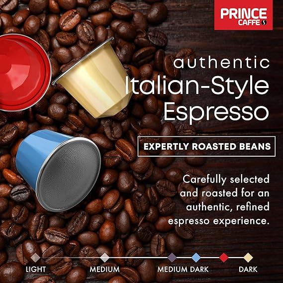 Prince Caffe Espresso Pods – 4 Flavor Variety Pack – Intensity 7-10 Medium to Dark Roast Coffee Capsules – Compatible with Nespresso, Pods for Original Line Machines – 4 x 10 Pack (40 Count)