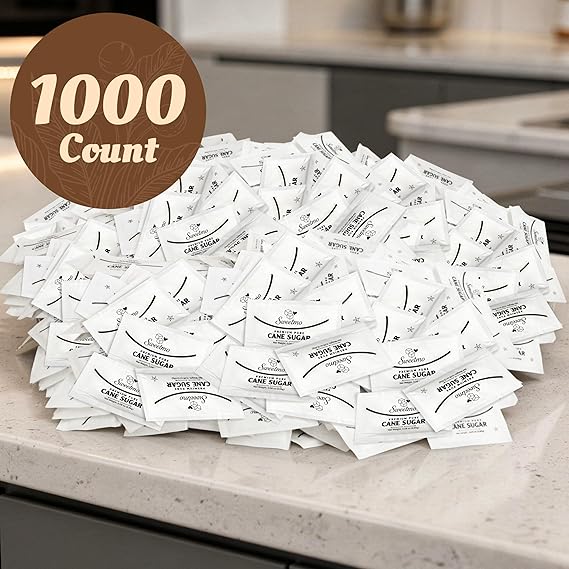 Sweetmo Sugar Packets 1000 Count – Pure Cane White Granulated Sugar Packets, Individual Wrapped, Bulk Packets for Coffee, Restaurants, Office, Cafés & Food Service