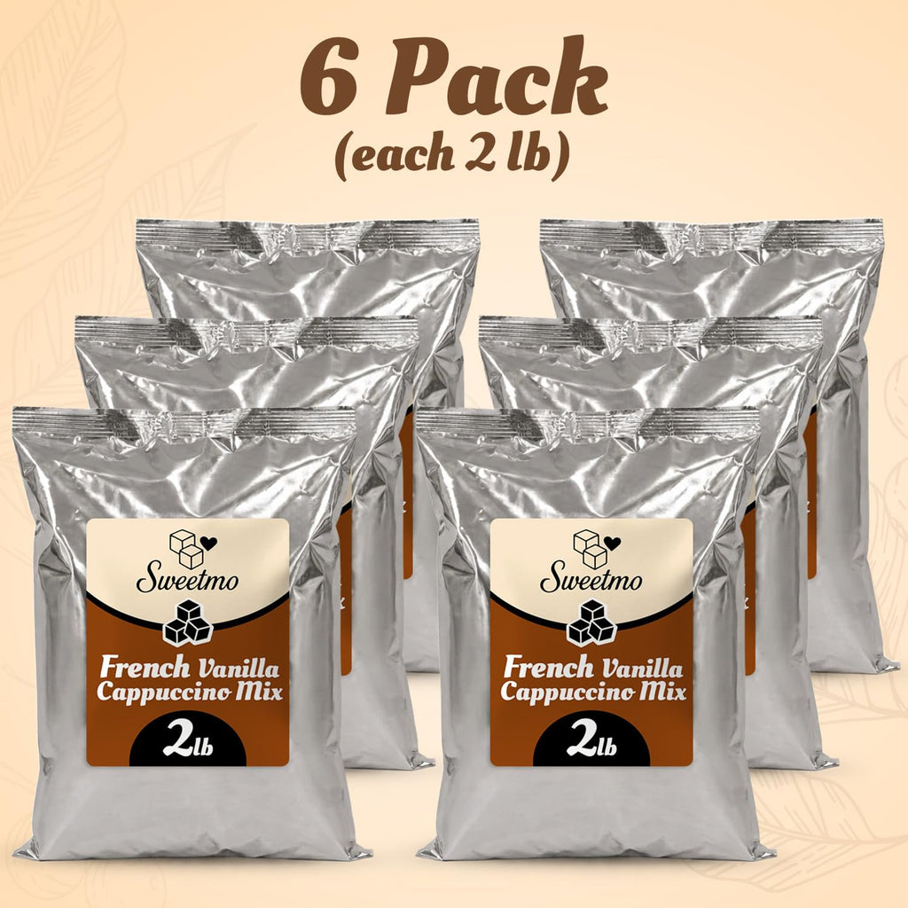 French Vanilla Cappuccino Mix – 6 Pack (2 lb Each) Instant Coffee Powder with Cane Sugar – Commercial Cappuccino Drink Mix for Café, Coffee Bar, Office, Restaurant & Breakroom