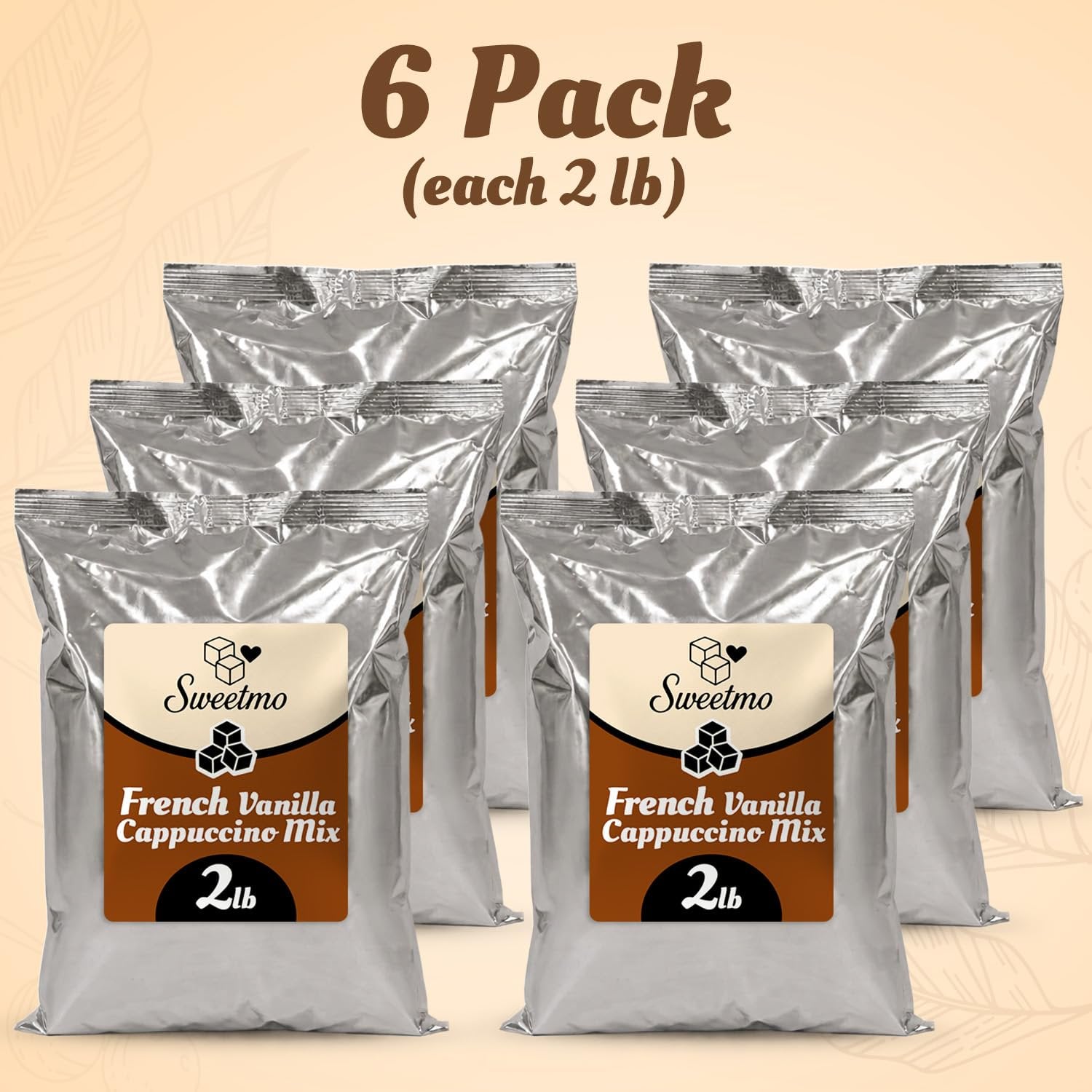 French Vanilla Cappuccino Mix – 6 Pack (2 lb Each) Instant Coffee Powder with Cane Sugar – Commercial Cappuccino Drink Mix for Café, Coffee Bar, Office, Restaurant & Breakroom