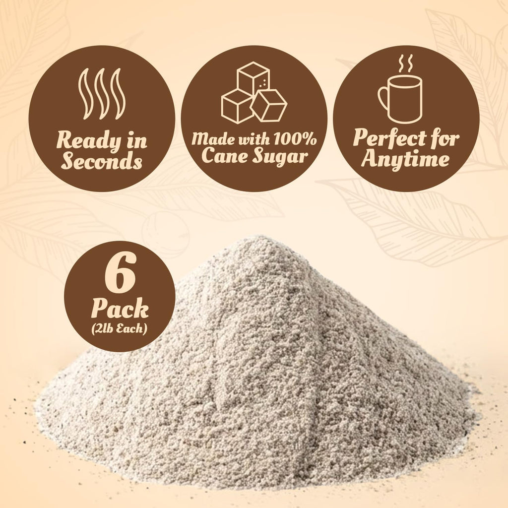 French Vanilla Cappuccino Mix – 6 Pack (2 lb Each) Instant Coffee Powder with Cane Sugar – Commercial Cappuccino Drink Mix for Café, Coffee Bar, Office, Restaurant & Breakroom