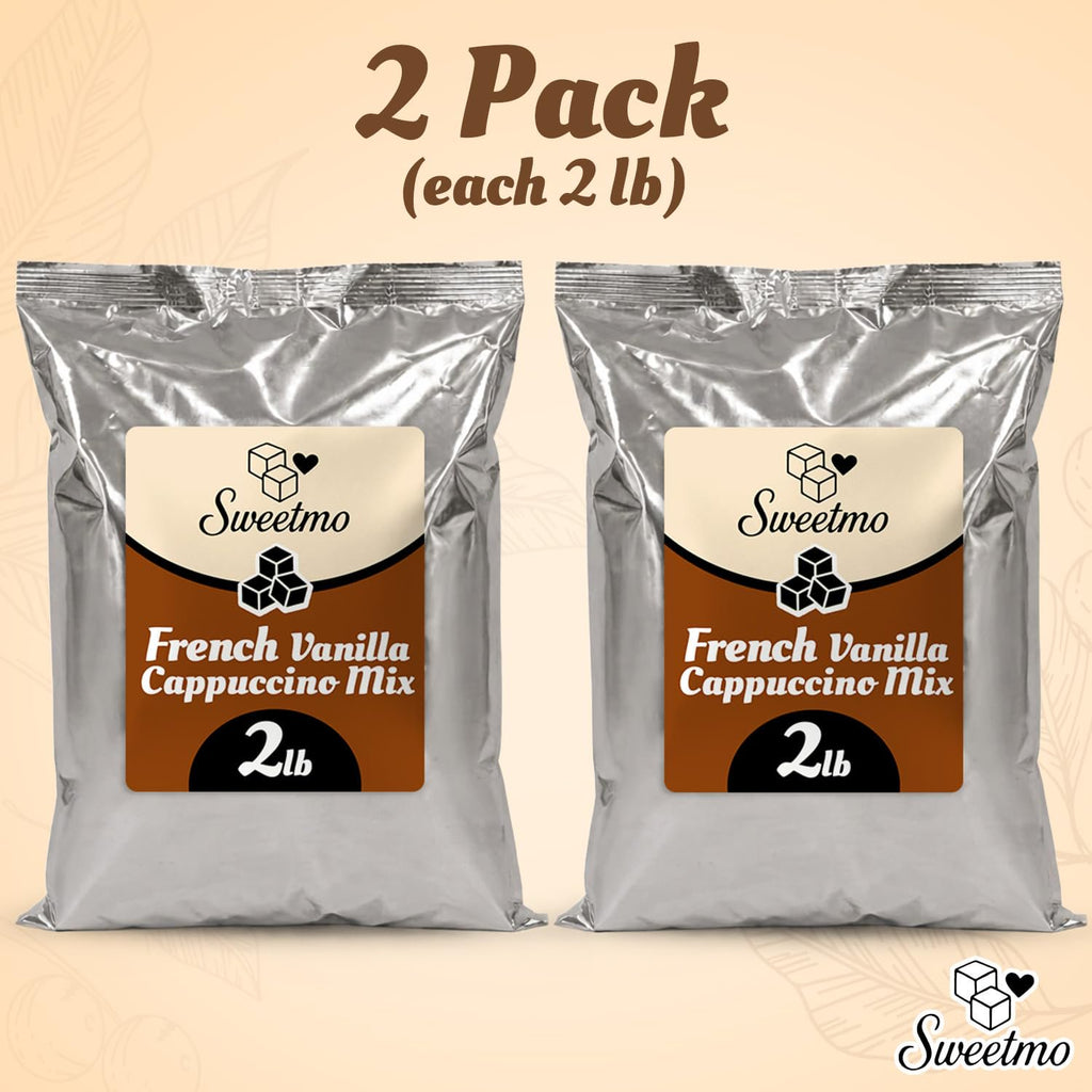 French Vanilla Cappuccino Mix – 2 Pack (2 lb Each Bag) Instant Coffee Powder with Cane Sugar – Creamy French Vanilla Cappuccino Drink Mix for Hot or Cold Coffee Drinks