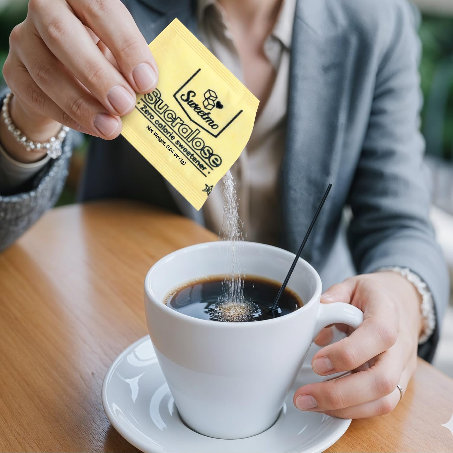 Sweetmo Sugar Packets Variety Pack - Sucralose, Raw Sugar, Saccharin, Cane Sugar with Wooden Stirrers - 300 Count for Coffee, Tea, Office Breakrooms, Home & Airbnb
