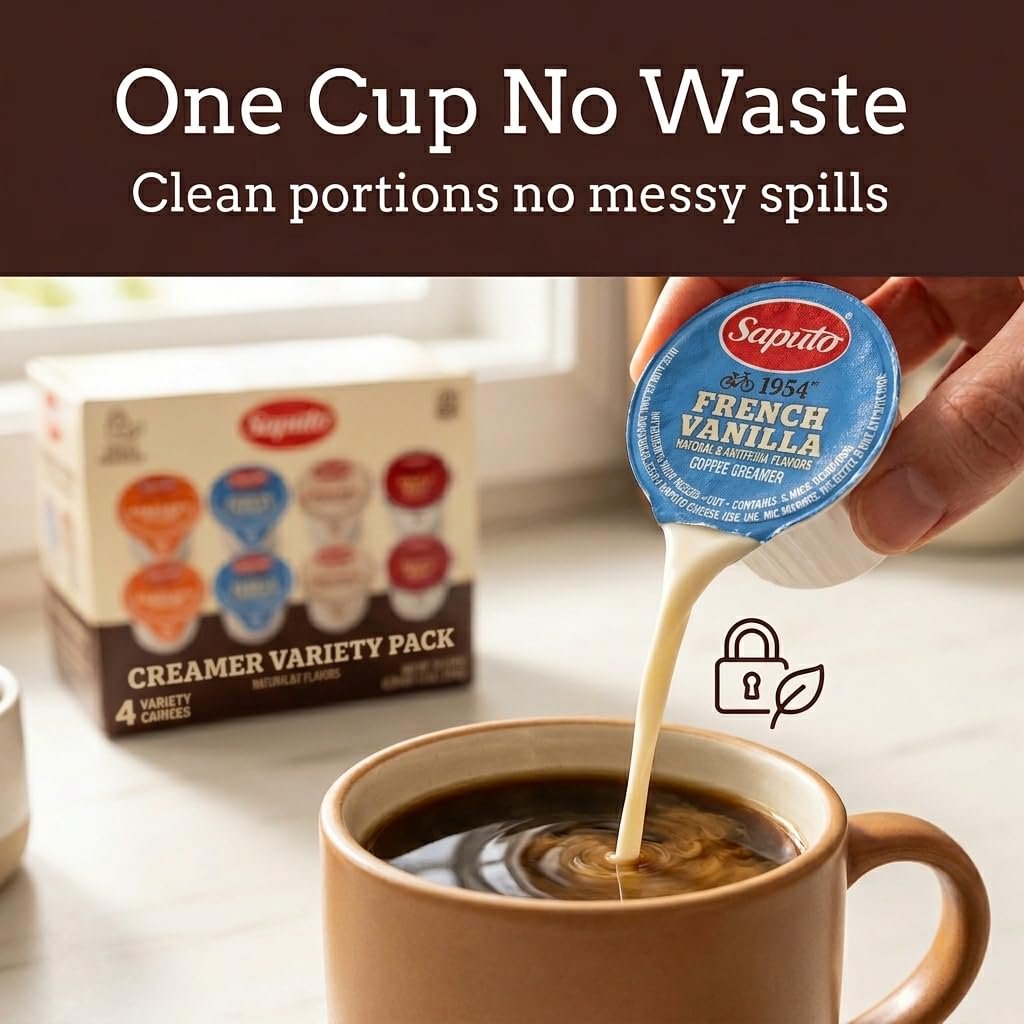 Coffee Creamer Singles Variety Pack- 48 Count - 4 Flavors Half & Half, Hazelnut, French Vanilla, , Original– Non-Dairy Creamers for Coffee, Tea, Office, Home, Bar & Gifting