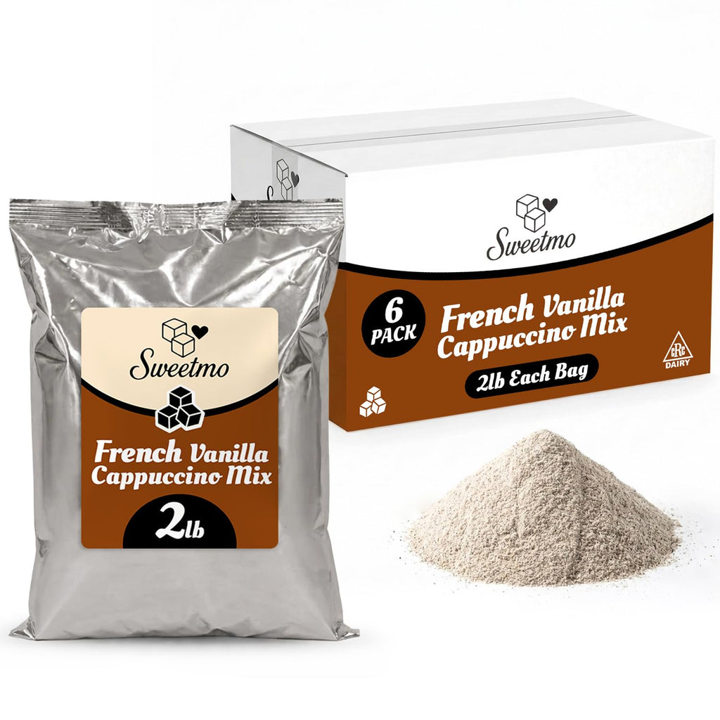 French Vanilla Cappuccino Mix – 6 Pack (2 lb Each) Instant Coffee Powder with Cane Sugar – Commercial Cappuccino Drink Mix for Café, Coffee Bar, Office, Restaurant & Breakroom